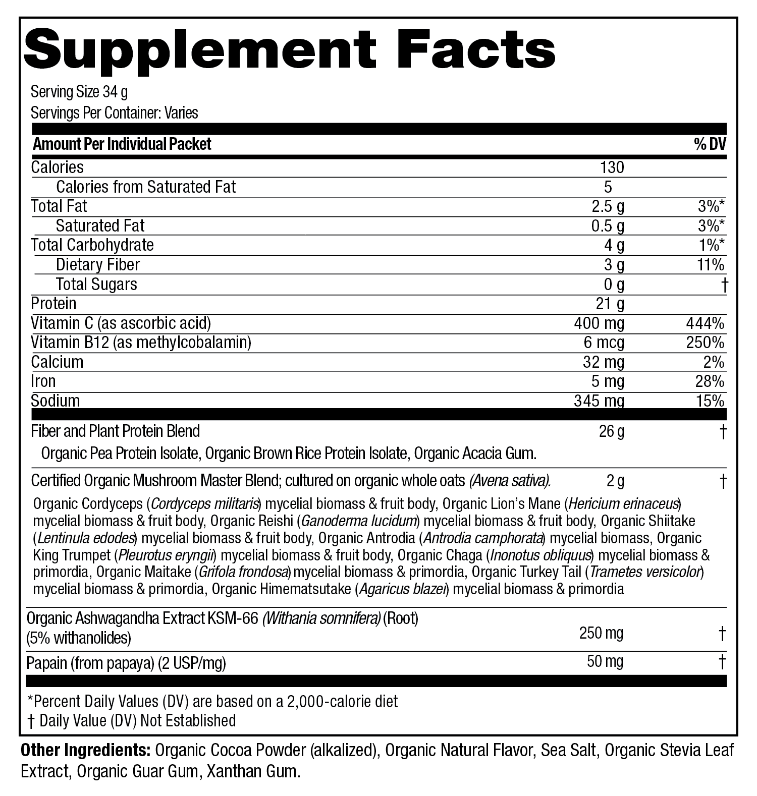 Master Blend Plant Protein supplement facts