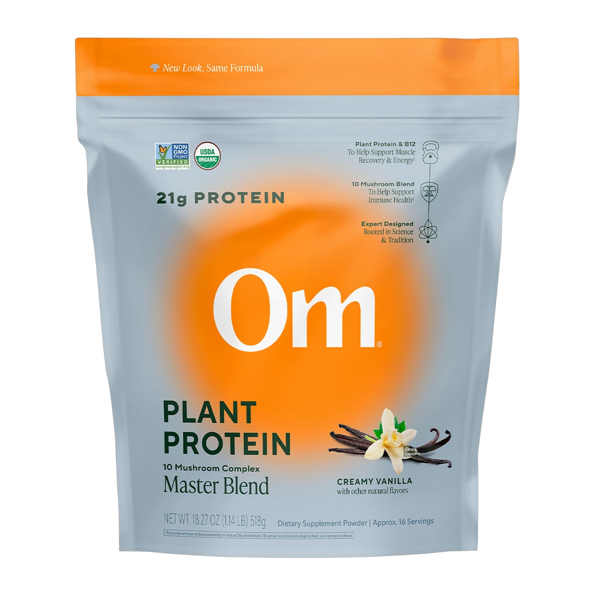 Master Blend Plant Protein Creamy Vanilla, front of the bottle