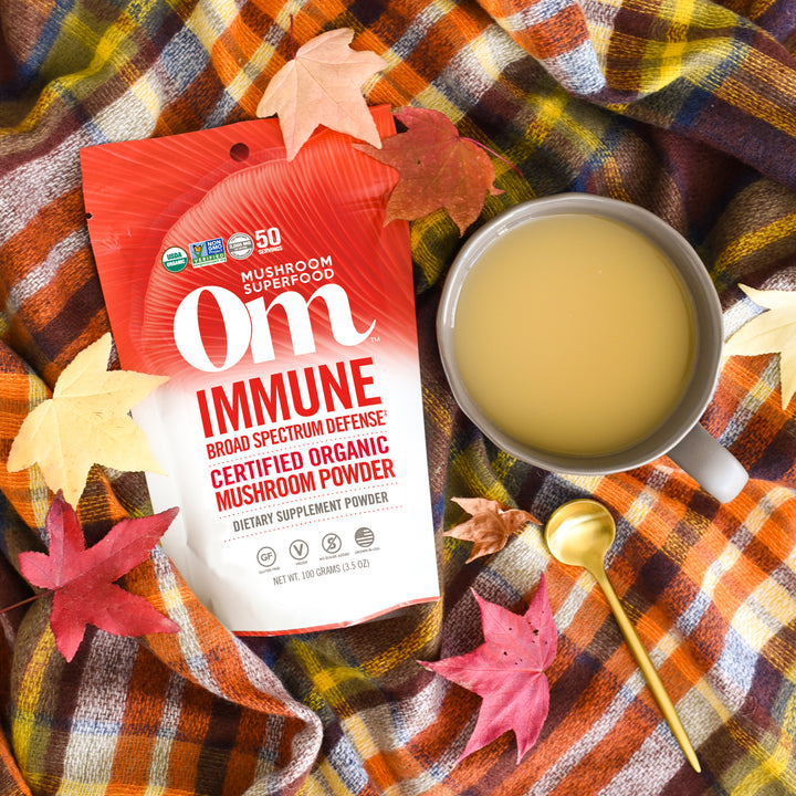 Om Mushroom’s Immune blend for immune support.