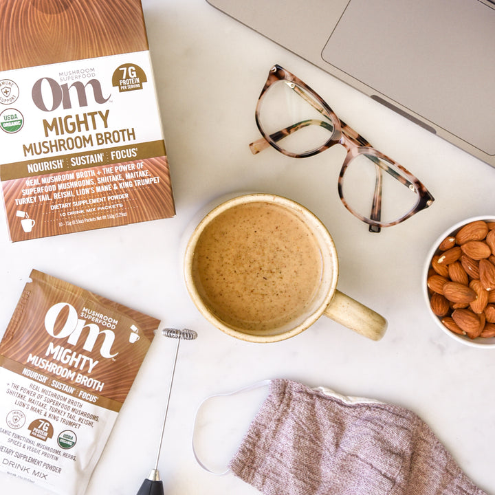 Om Mushroom’s Mighty Mushroom Broth offers powerful immune-supporting benefits.