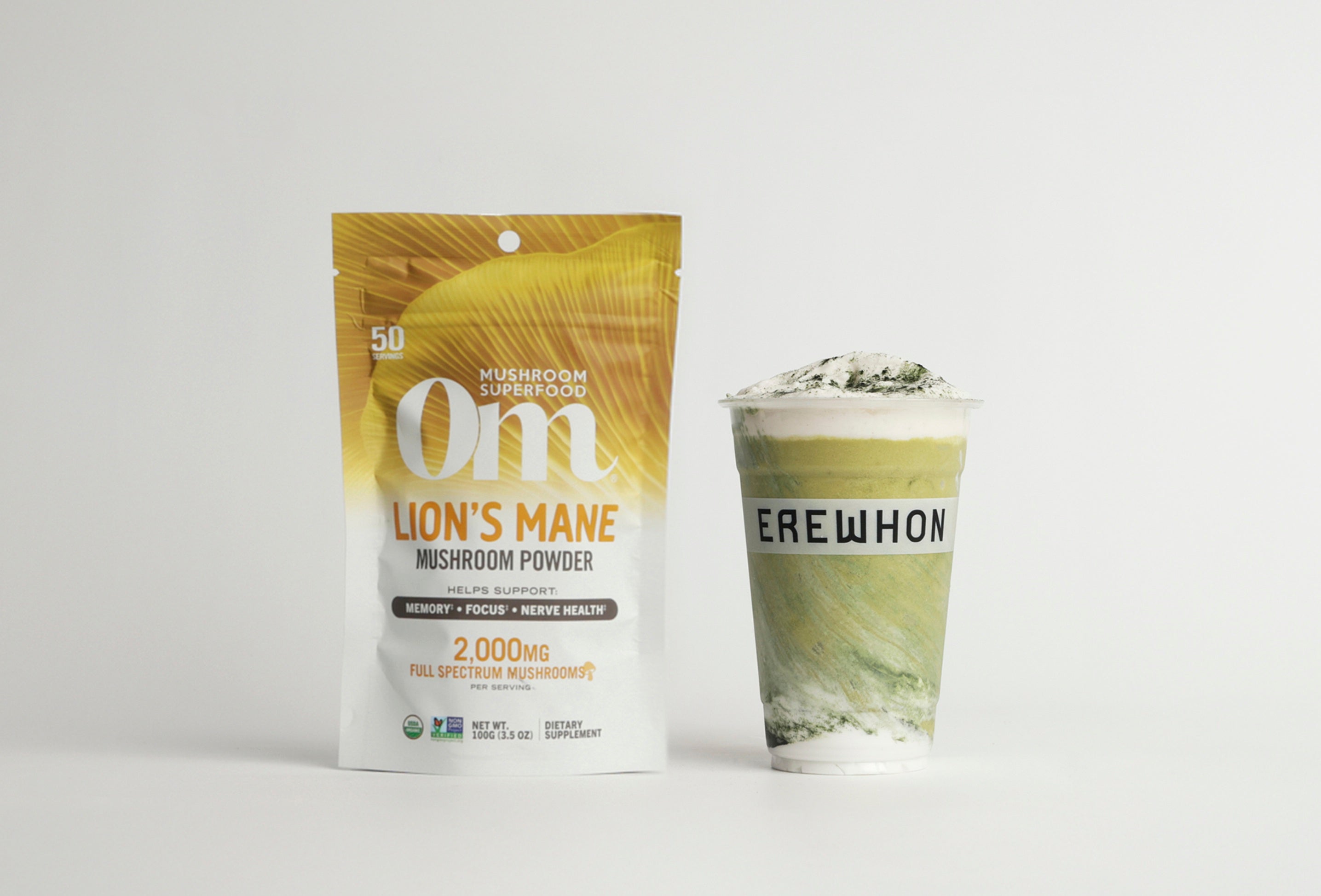 Erewhon x Lori Harvey's Vanilla Matcha Smoothie feat. Om Lion's Mane