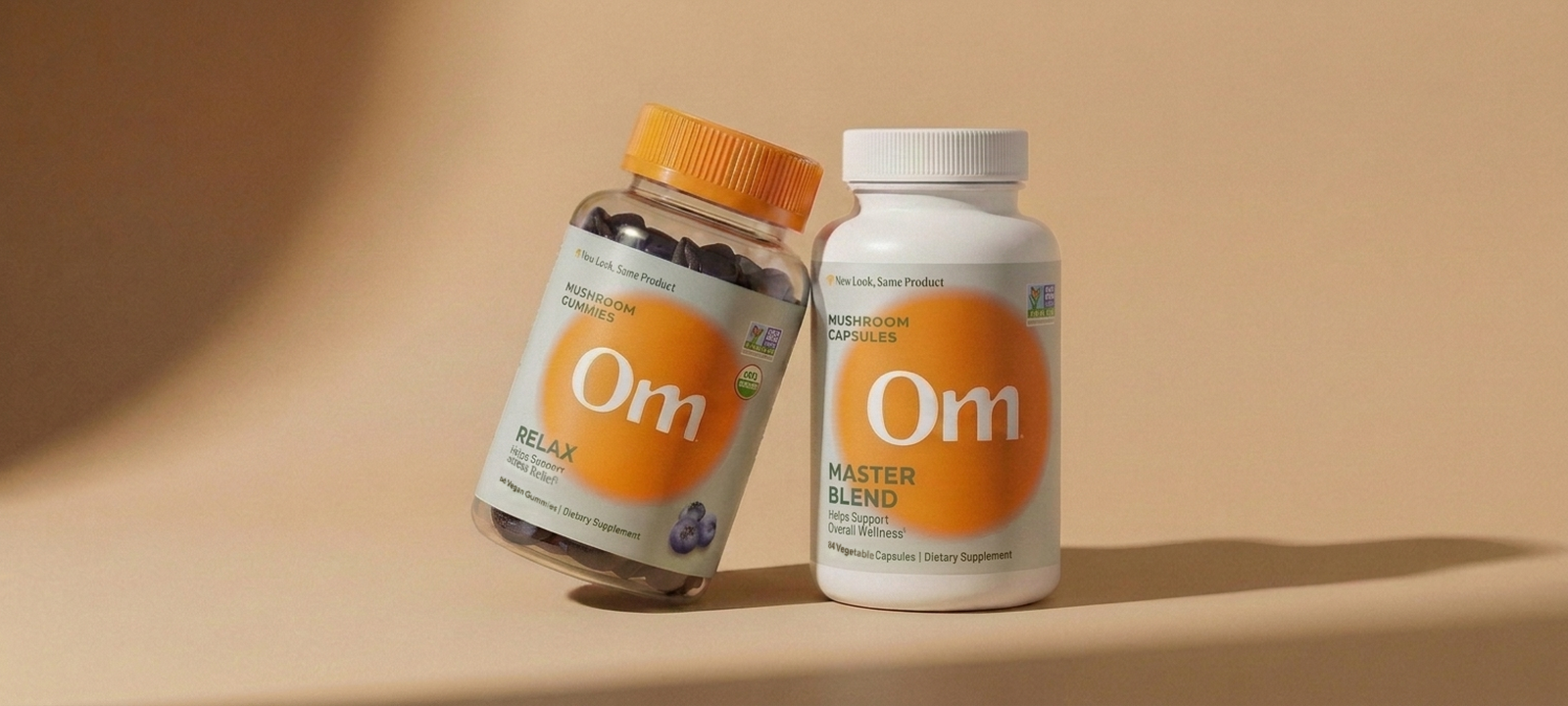 Rise and Relax bundle - Master Blend capsules and Relax gummies leaning together