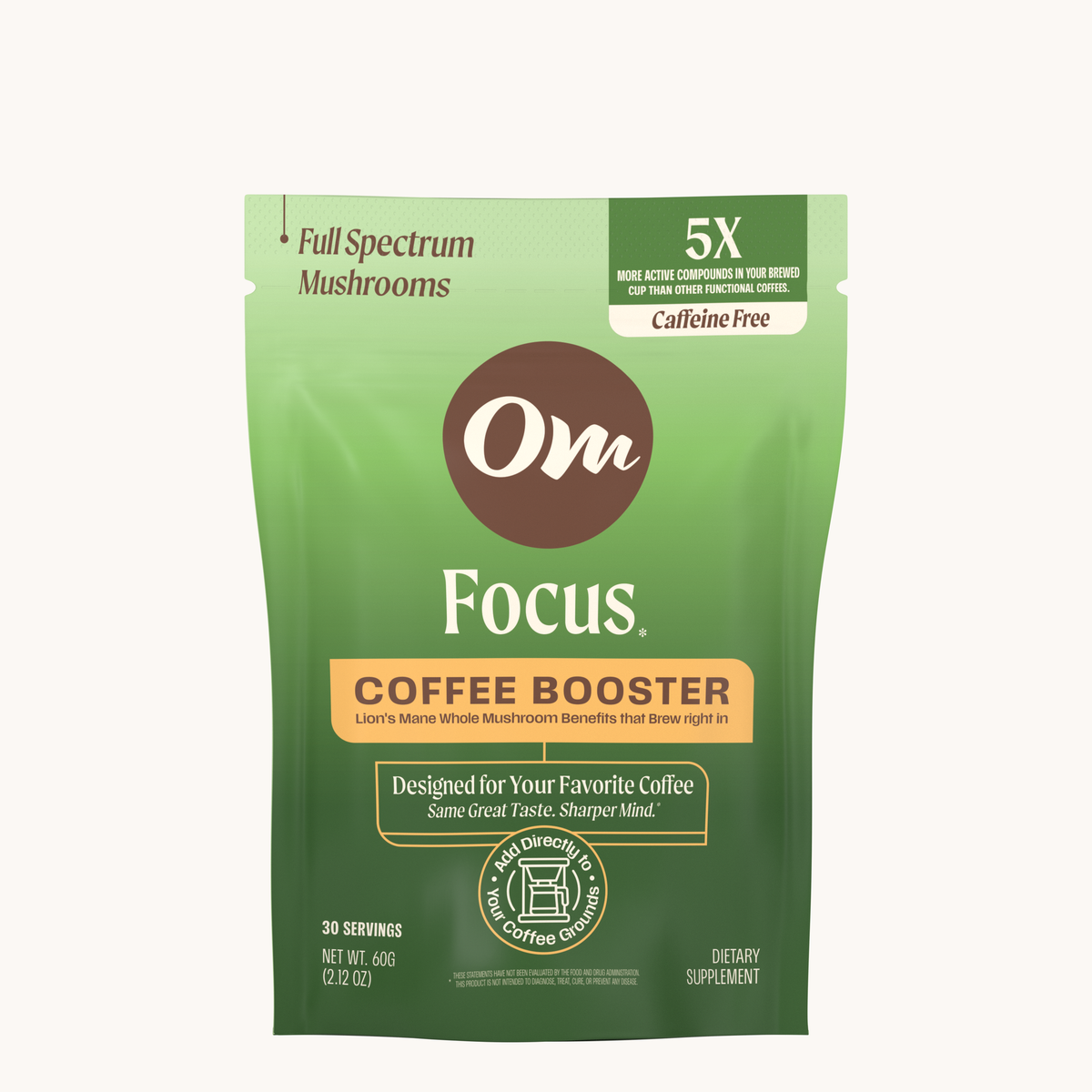 Om Focus Coffee Booster 60g pouch, front