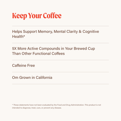 Focus Coffee Booster: caffeine free Lion's Mane mushroom powder that brews right into your coffee