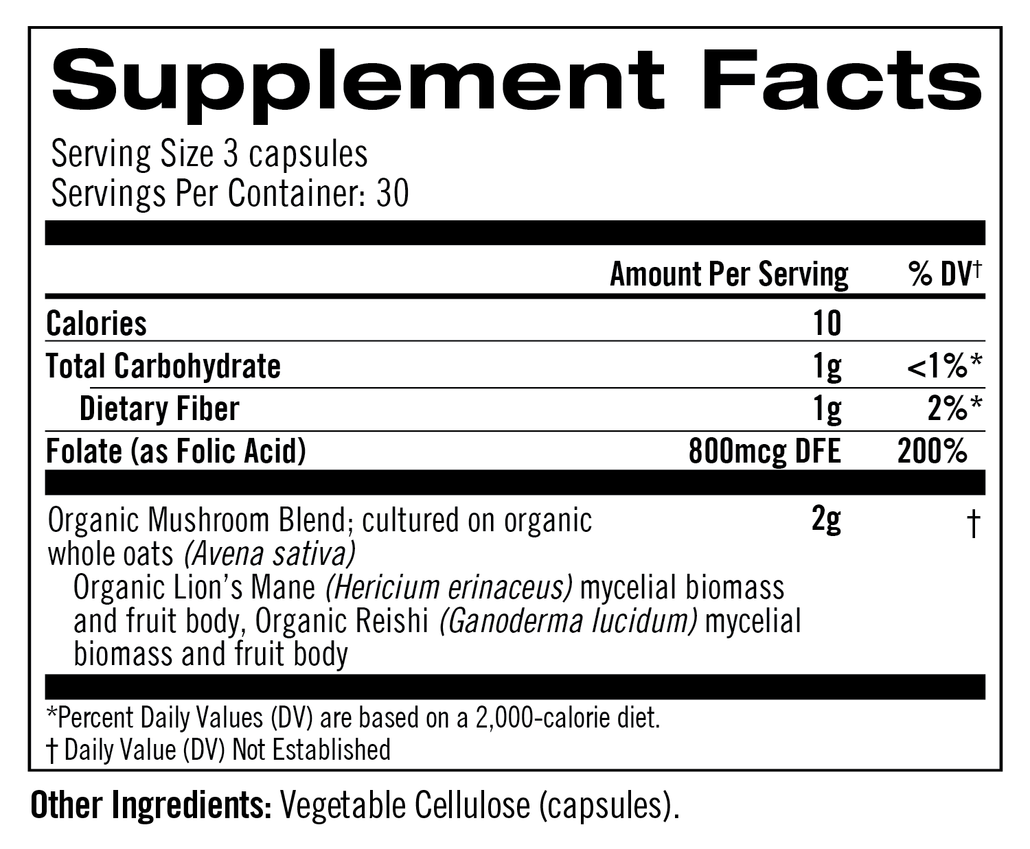 Brain Fuel Organic Mushroom Capsules Supplement Facts