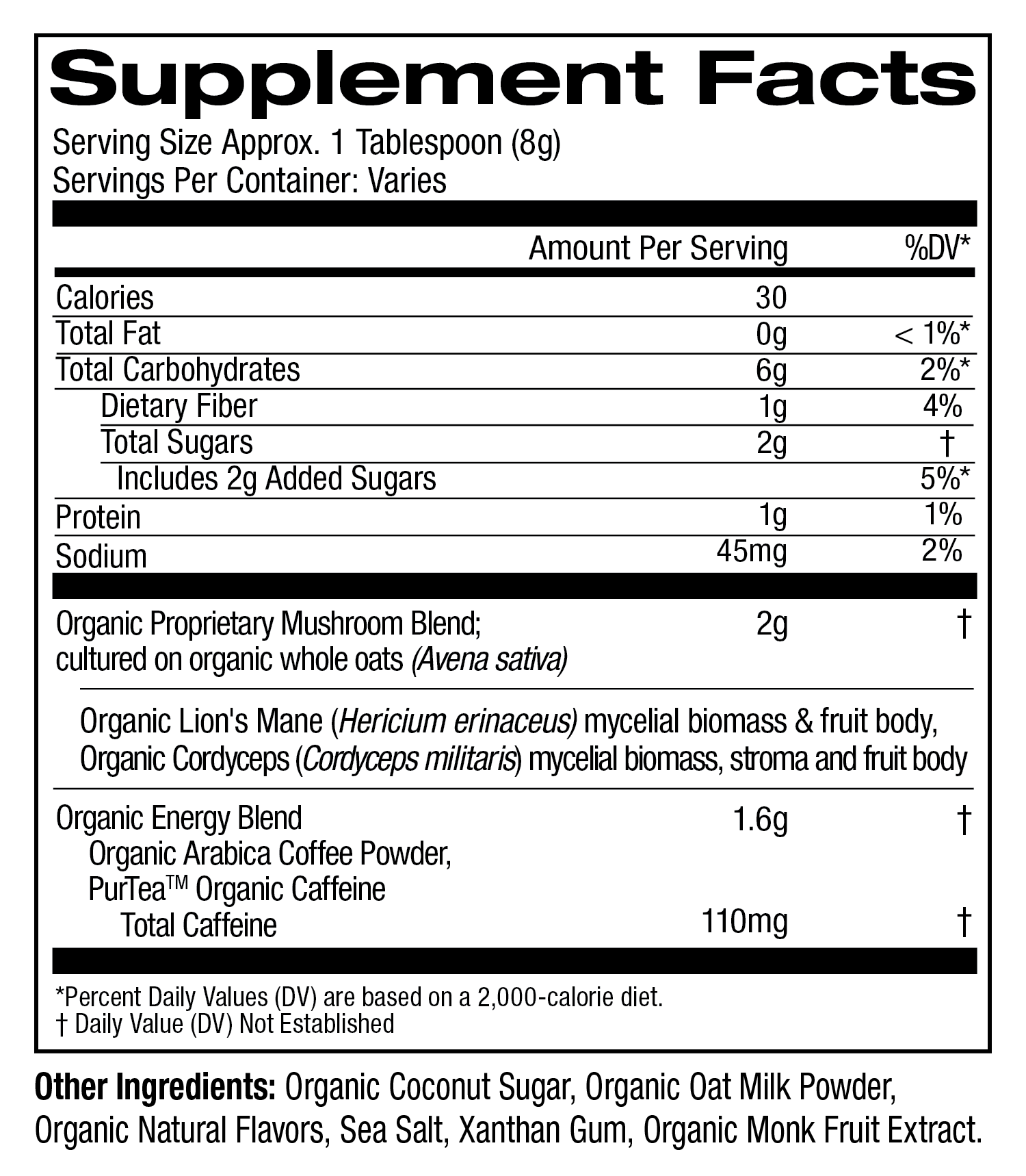 Mushroom Coffee Latte Blend supplement facts