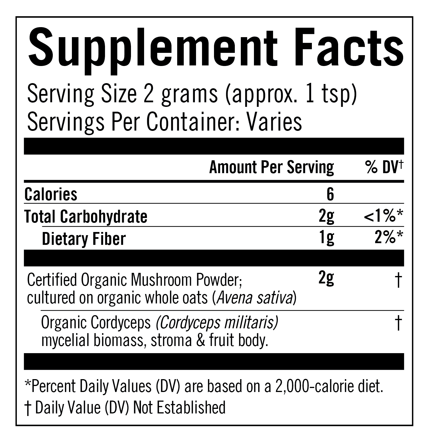 Cordyceps Organic Mushroom Powder Supplement Facts
