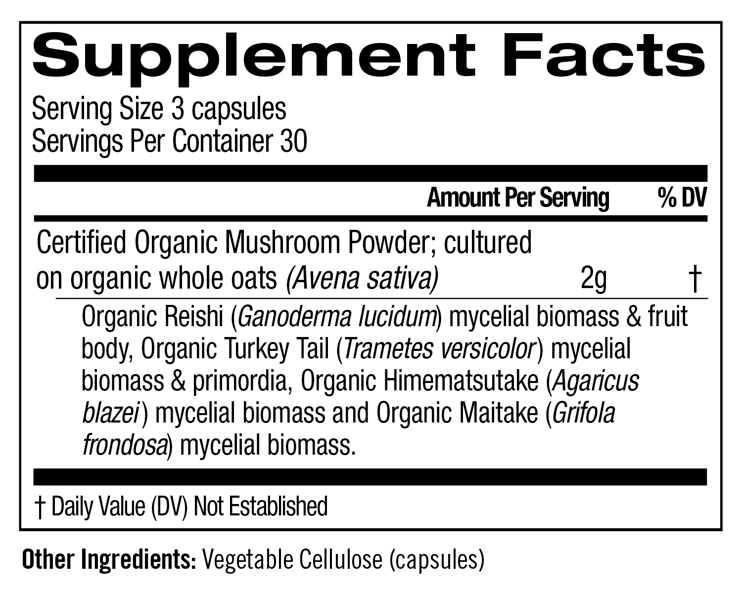 Immune Defense Organic Mushroom Capsules Supplement Facts