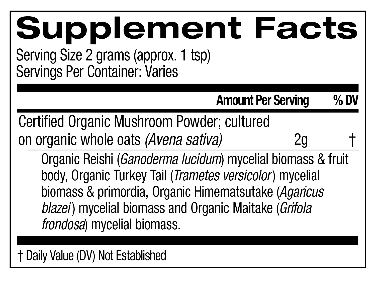 Immune Organic Mushroom Powder Supplement Facts