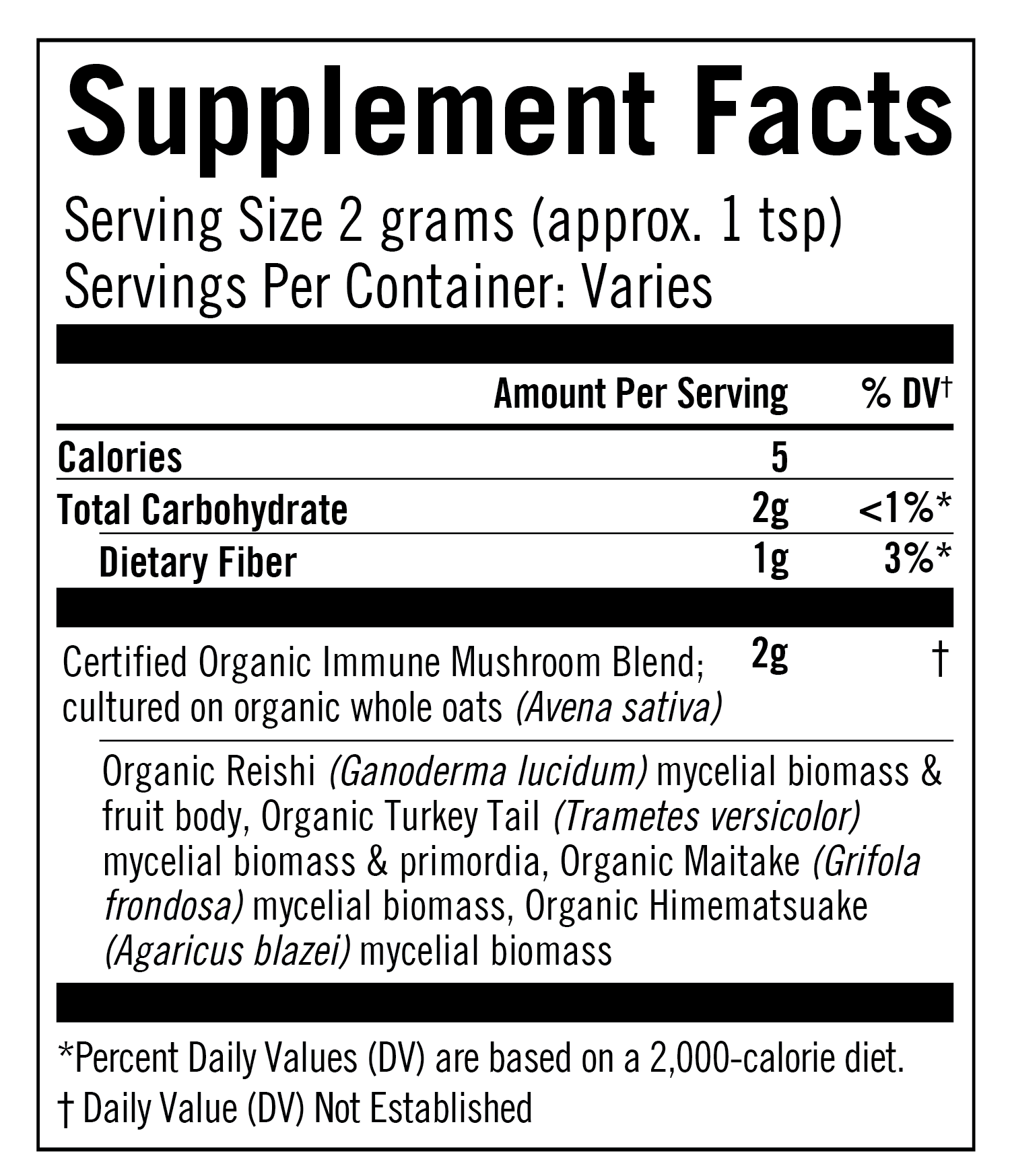Immune Organic Mushroom Powder supplement facts