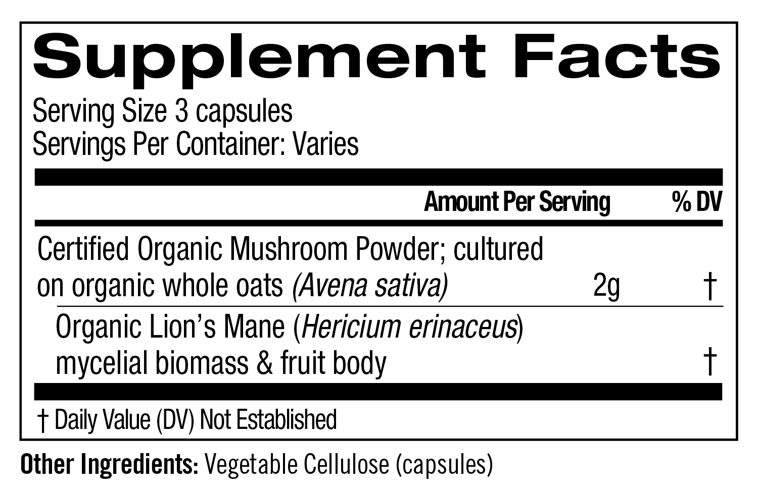 Lion's Mane Organic Mushroom Capsules Supplement Facts