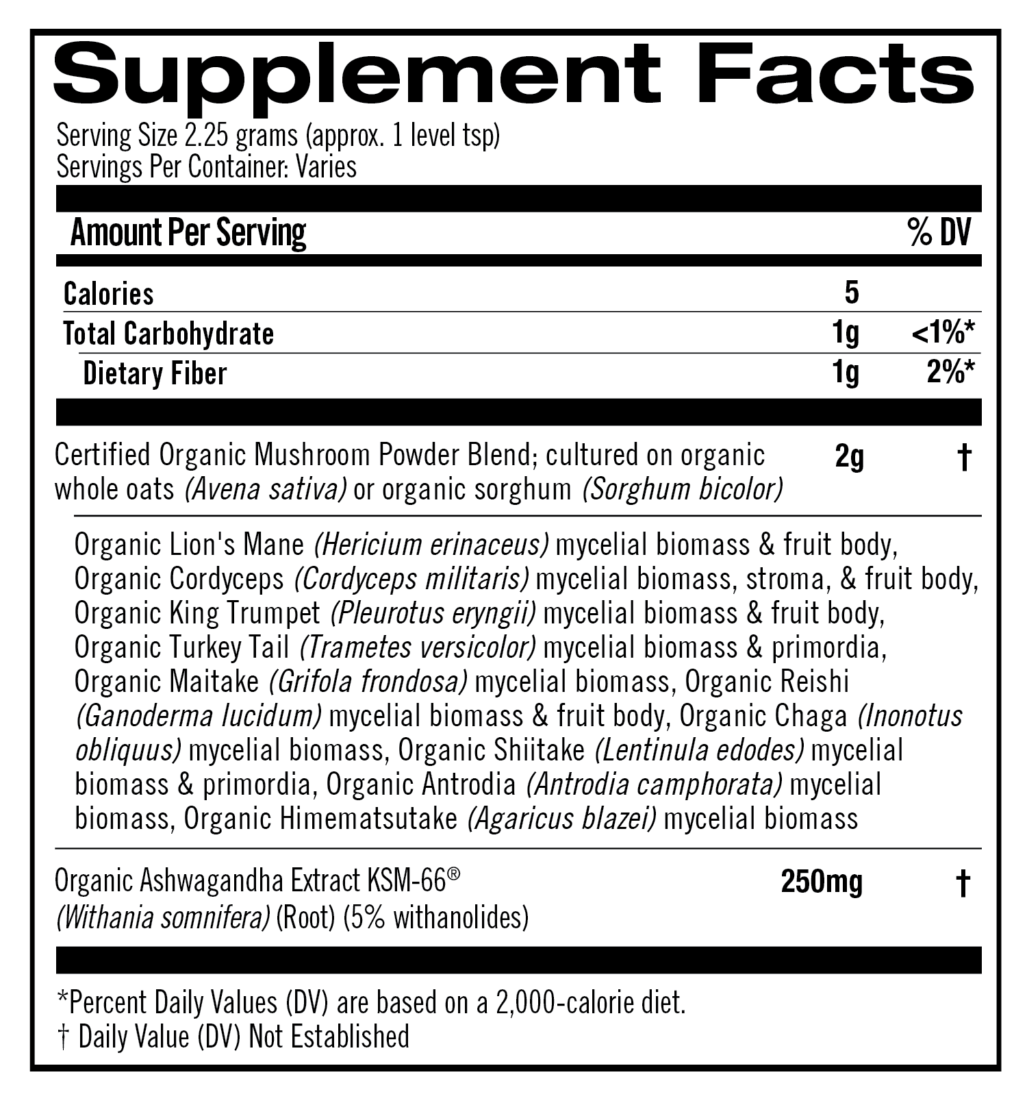 Master Blend Organic Mushroom Powder Supplement Facts