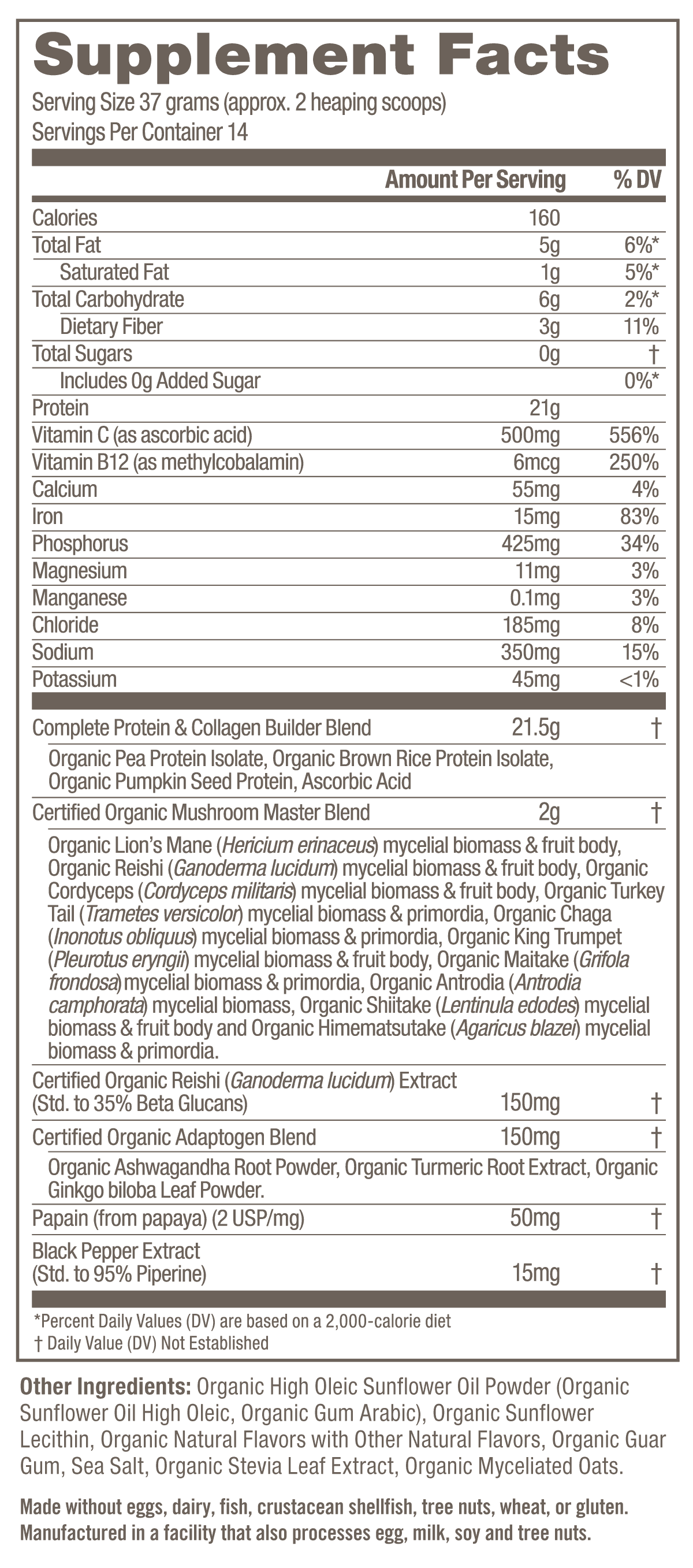 Master Blend Plant Protein Single Packet supplement facts