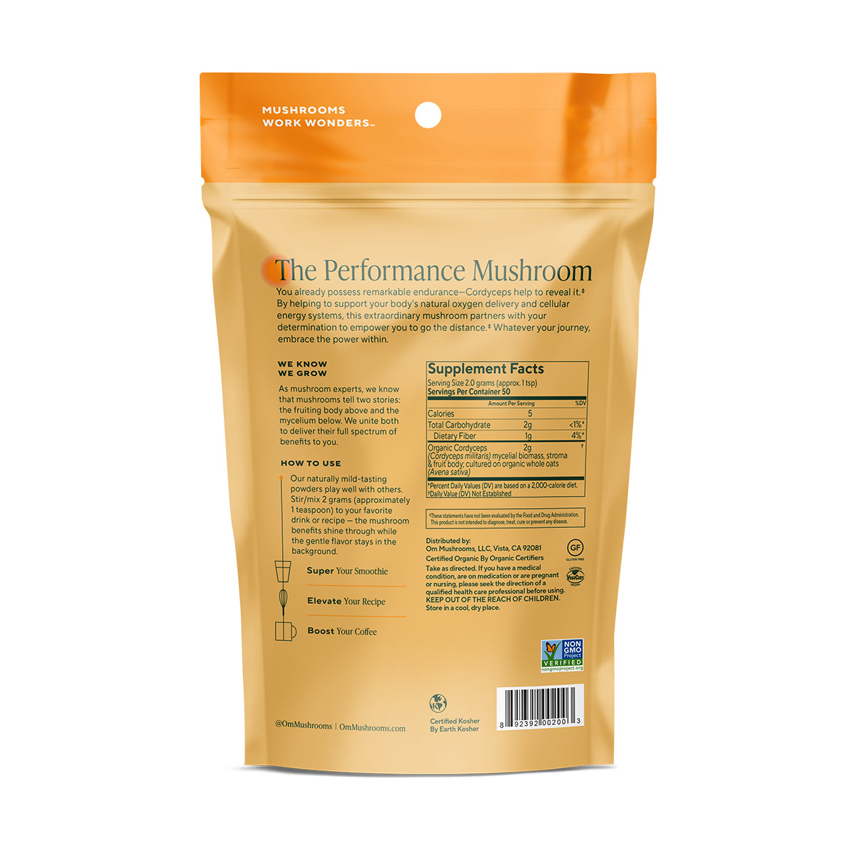 cordyceps organic mushroom powder, back