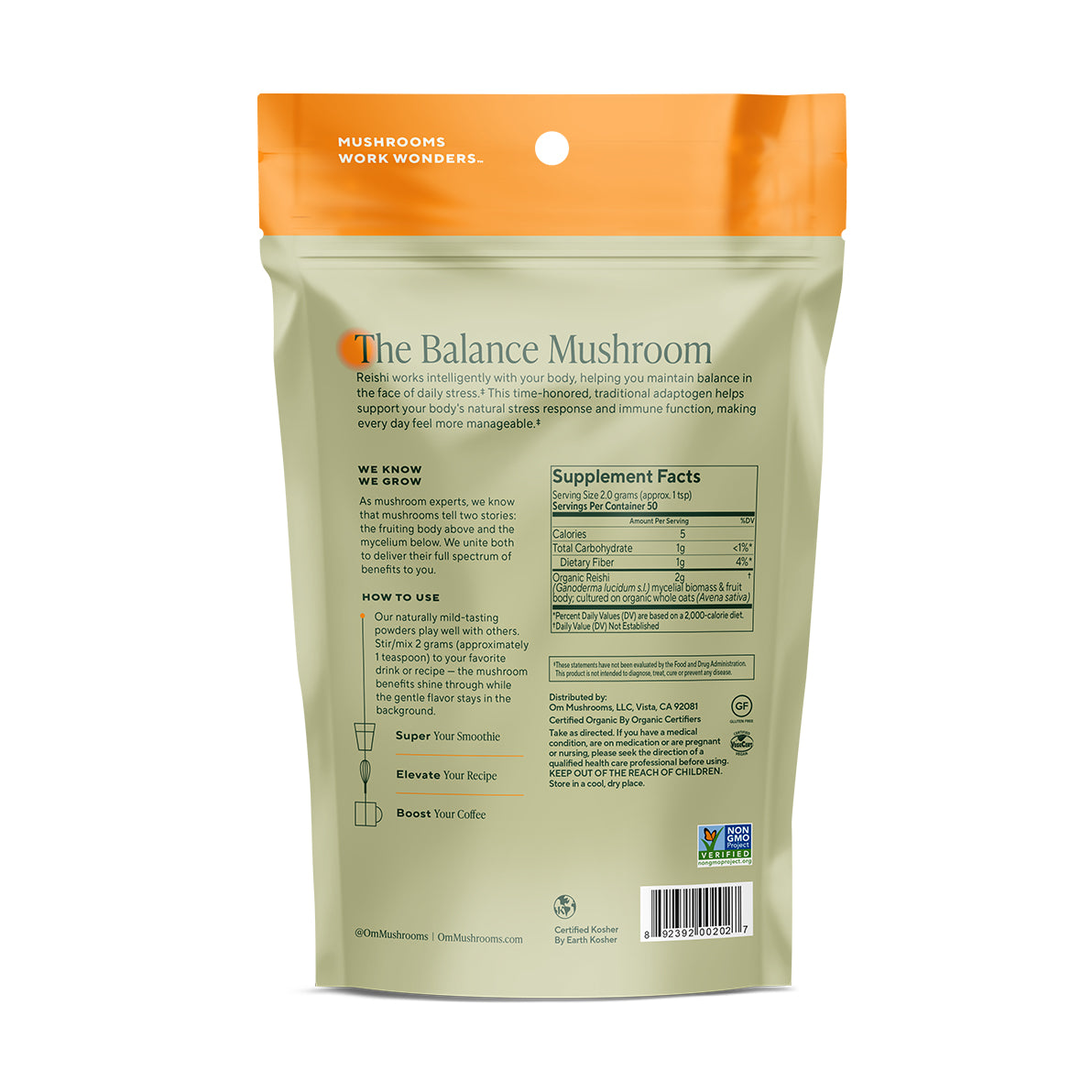reishi organic mushroom powder, back