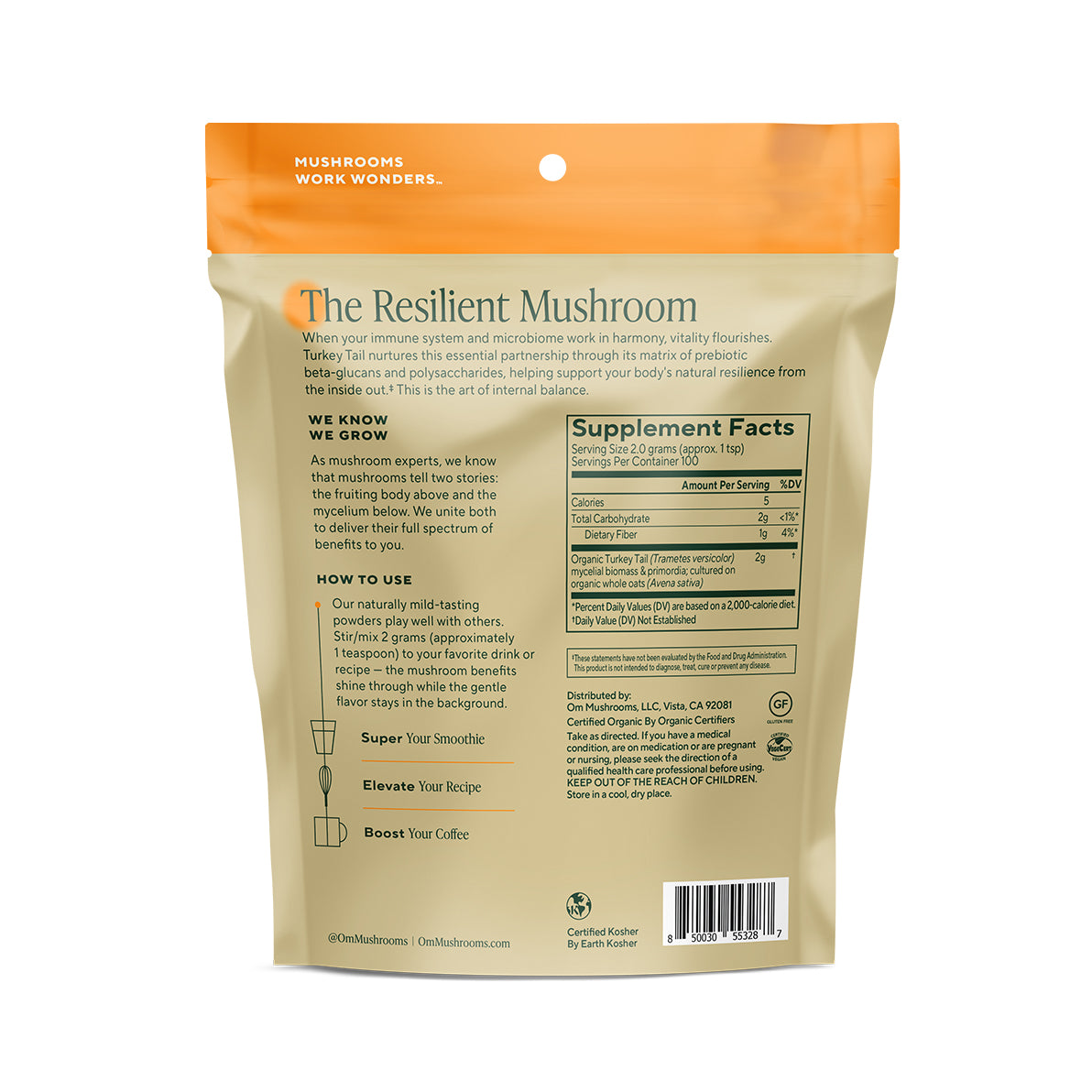 turkey tail organic mushroom powder, back