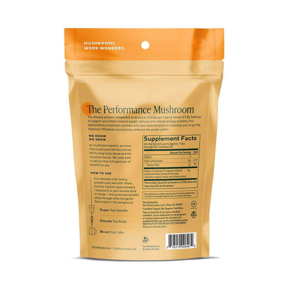 cordyceps organic mushroom powder, back