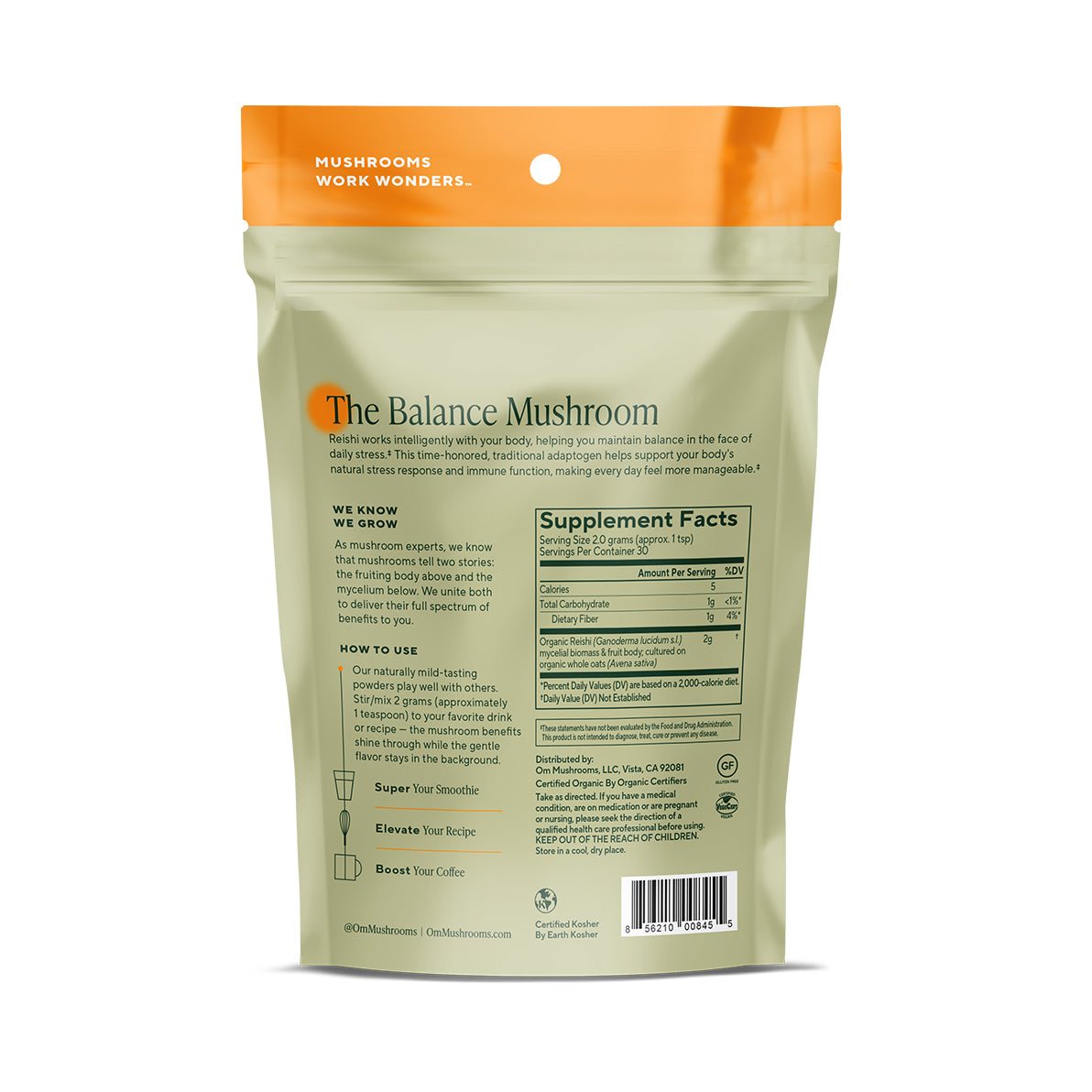reishi organic mushroom powder, back