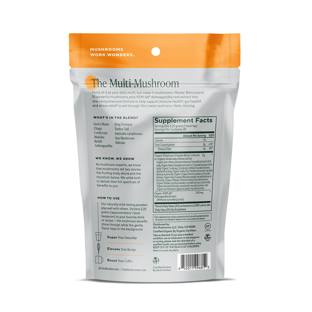 master blend organic mushroom powder, back