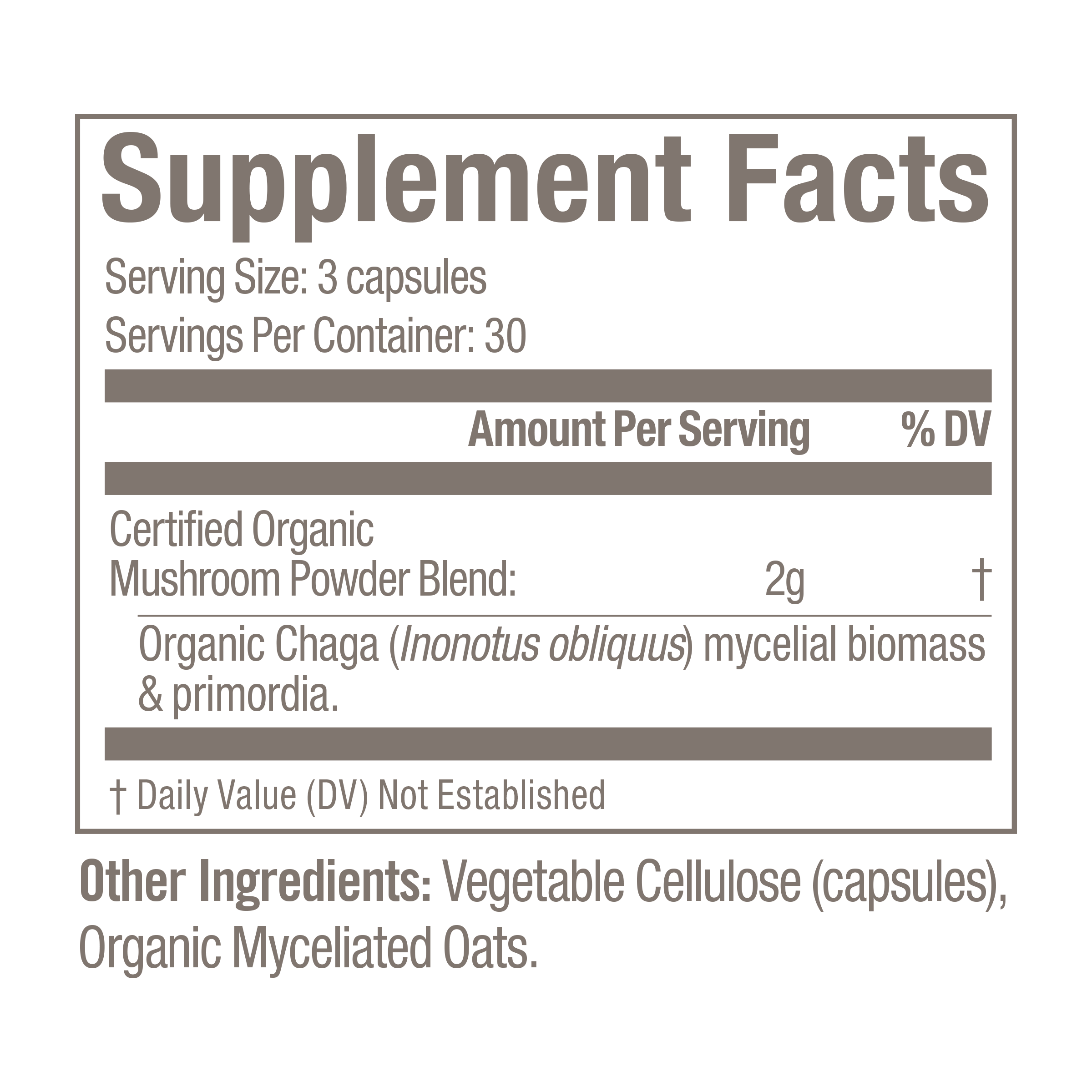 Chaga Organic Mushroom Capsules Supplement Facts