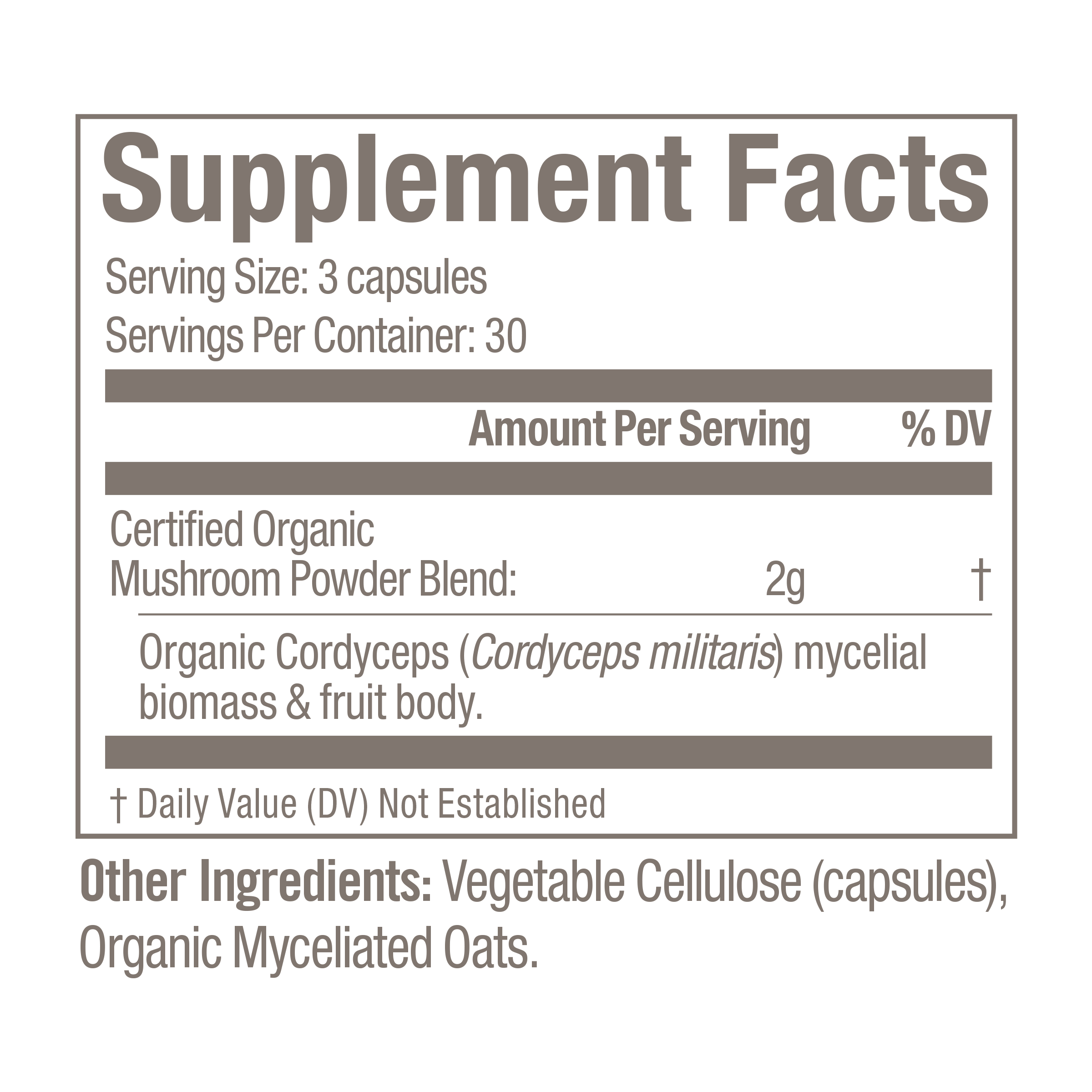 Cordyceps Organic Mushroom Capsules Supplement Facts