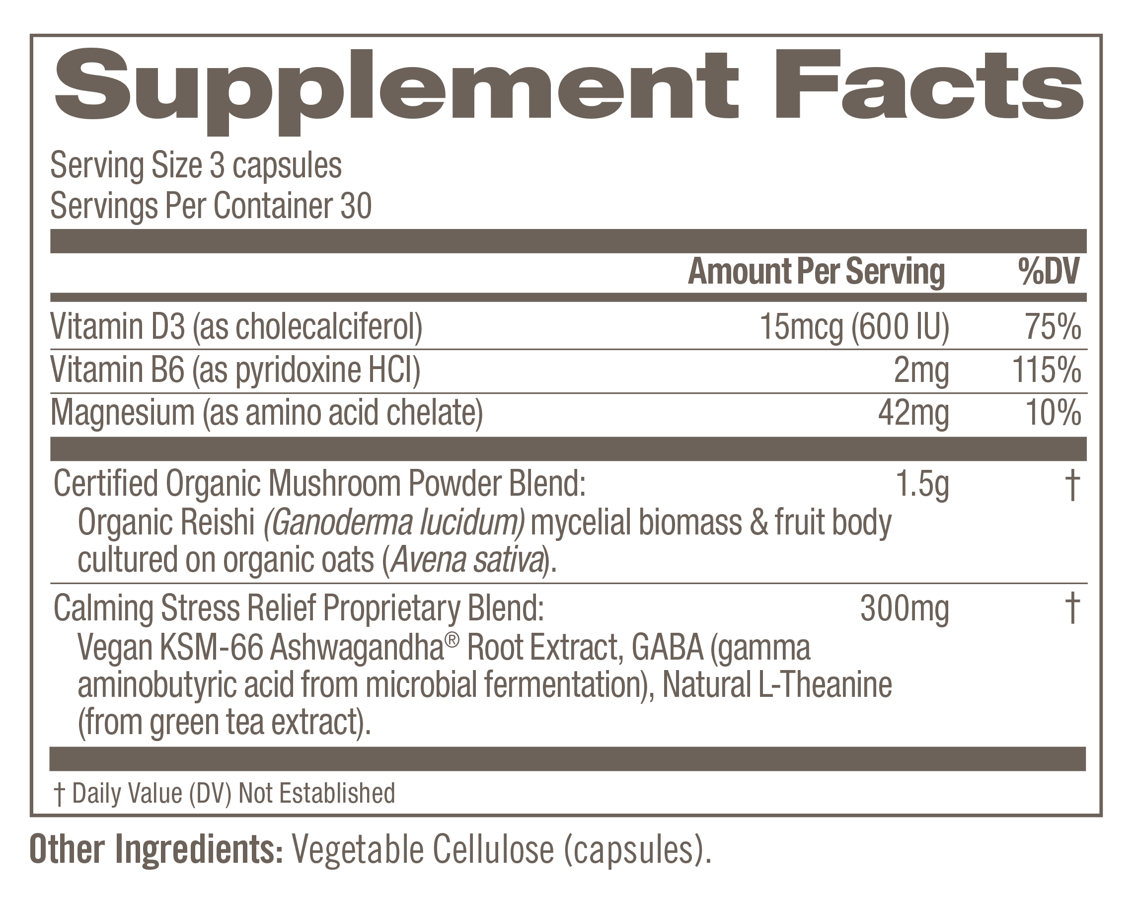 Relax Mushroom Superfood Capsules Supplement Facts