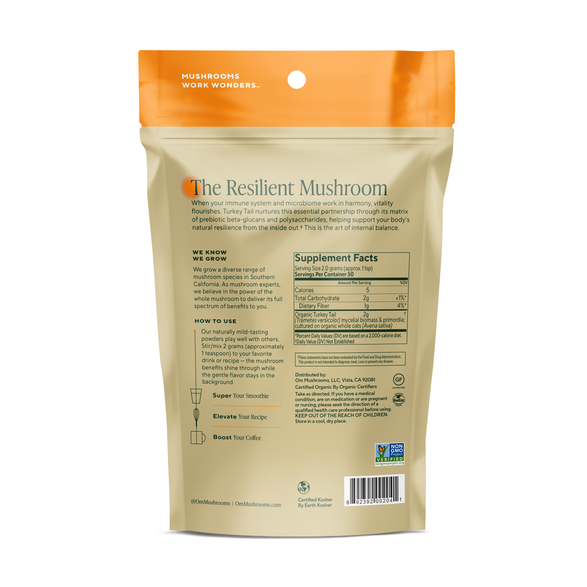 turkey tail organic mushroom powder, back