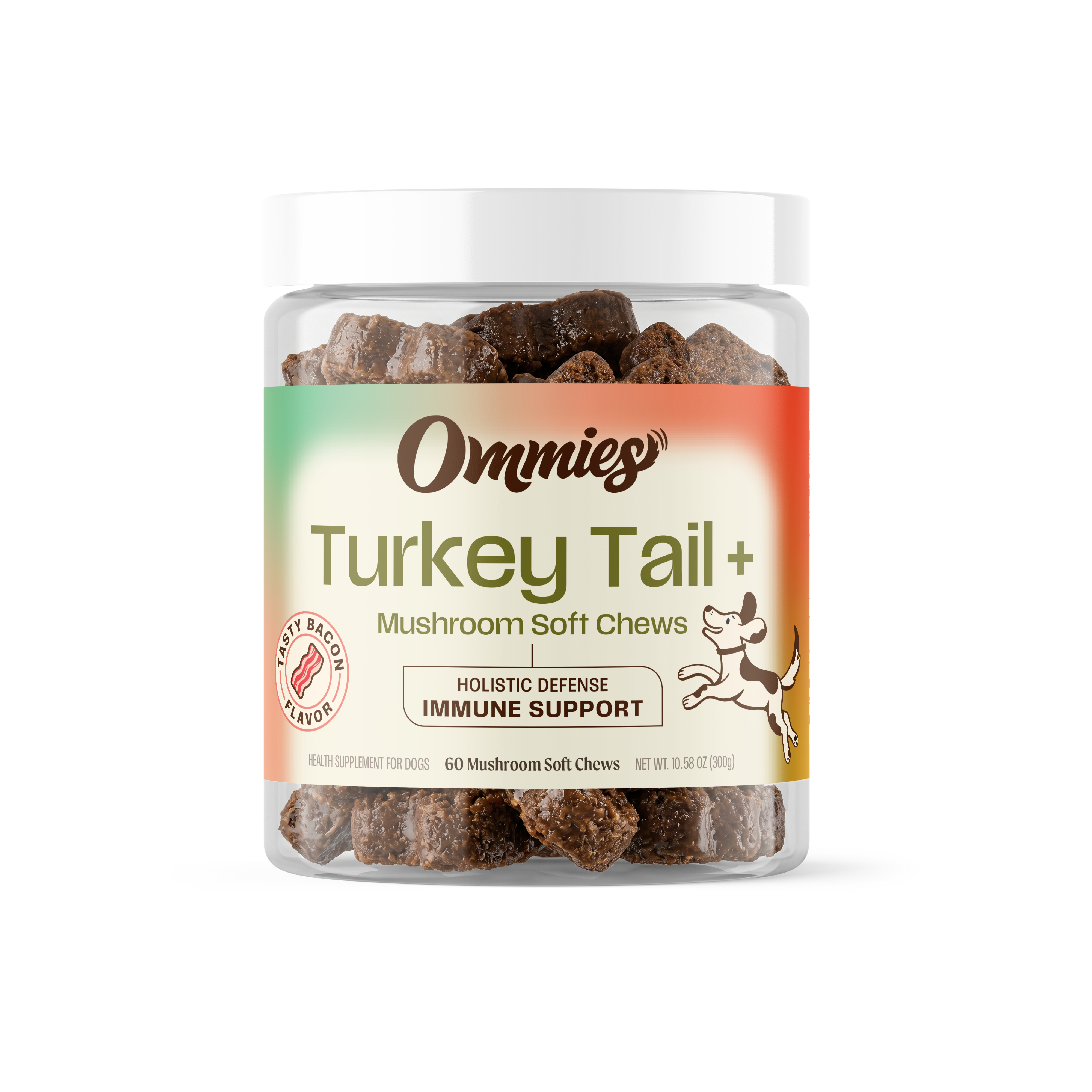 Ommies Turkey Tail+ Soft Chews for Dogs, 60 count jar, front