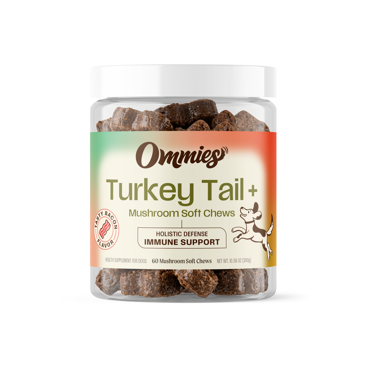Ommies Turkey Tail+ Soft Chews for Dogs, 60 count jar, front