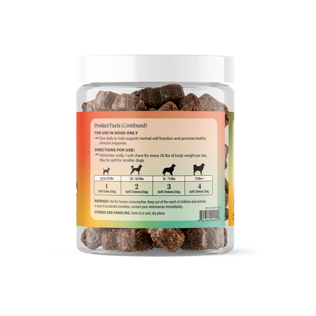 Ommies Turkey Tail+ Soft Chews for Dogs, right panel with supplement facts
