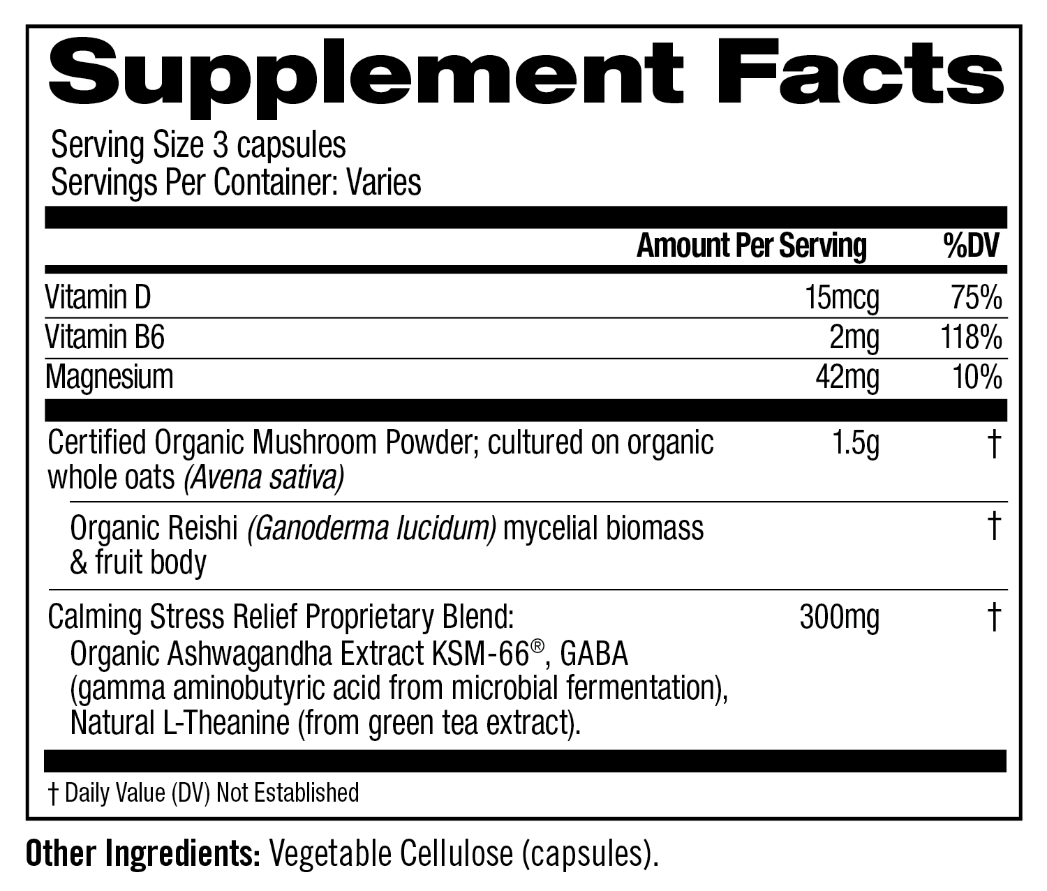 Gently Zen Mushroom Superfood Capsules Supplement Facts