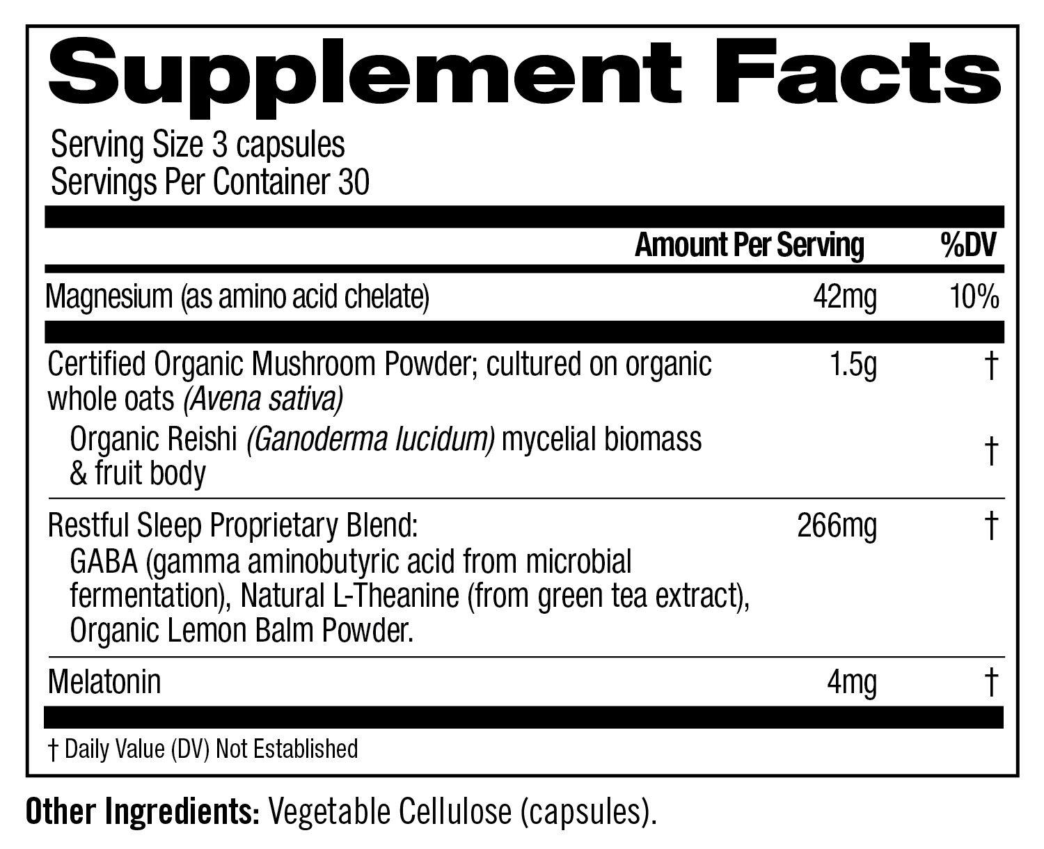 Sleep Mushroom Superfood Capsules Supplement Facts