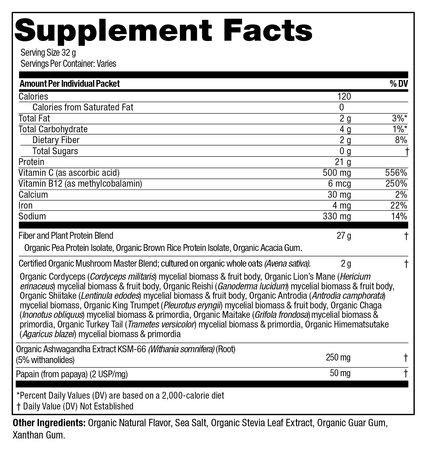 Master Blend Plant Protein supplement facts