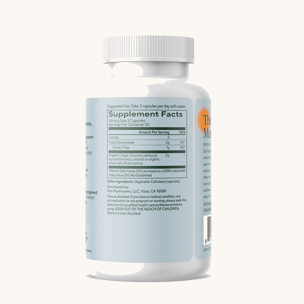 Chaga supplement facts (back)