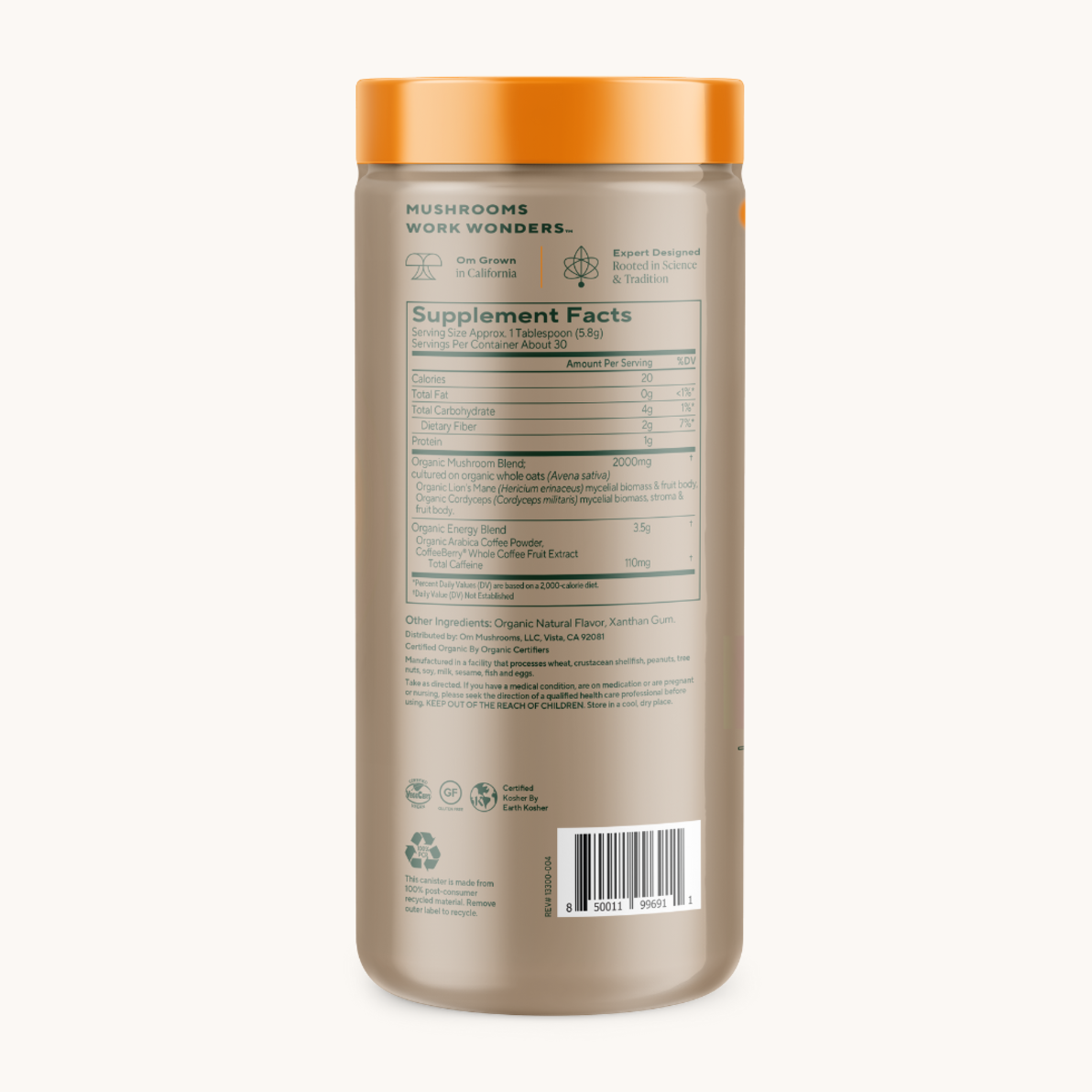 Mushroom Coffee supplement facts (back)
