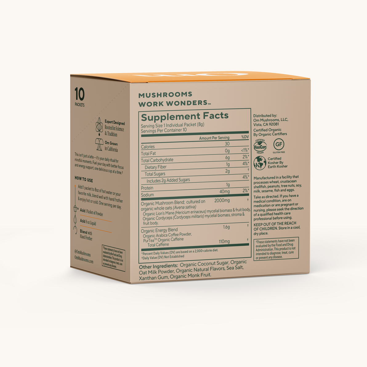 Coffee Latte supplement facts (back)