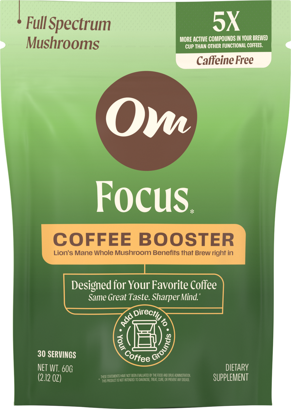 Om Focus Coffee Booster 60g pouch, front