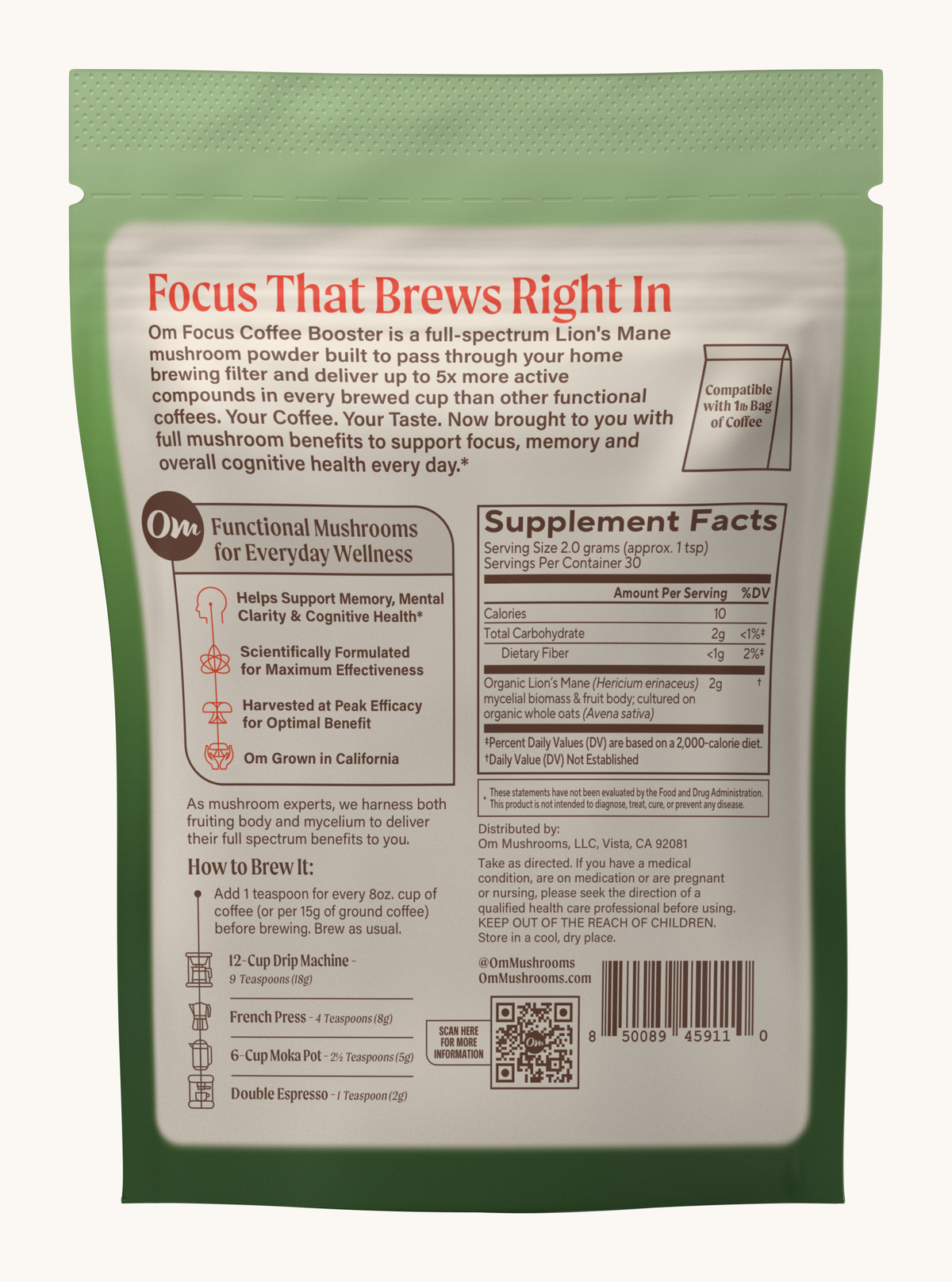 Focuscoffeebooster60 supplement facts (back)