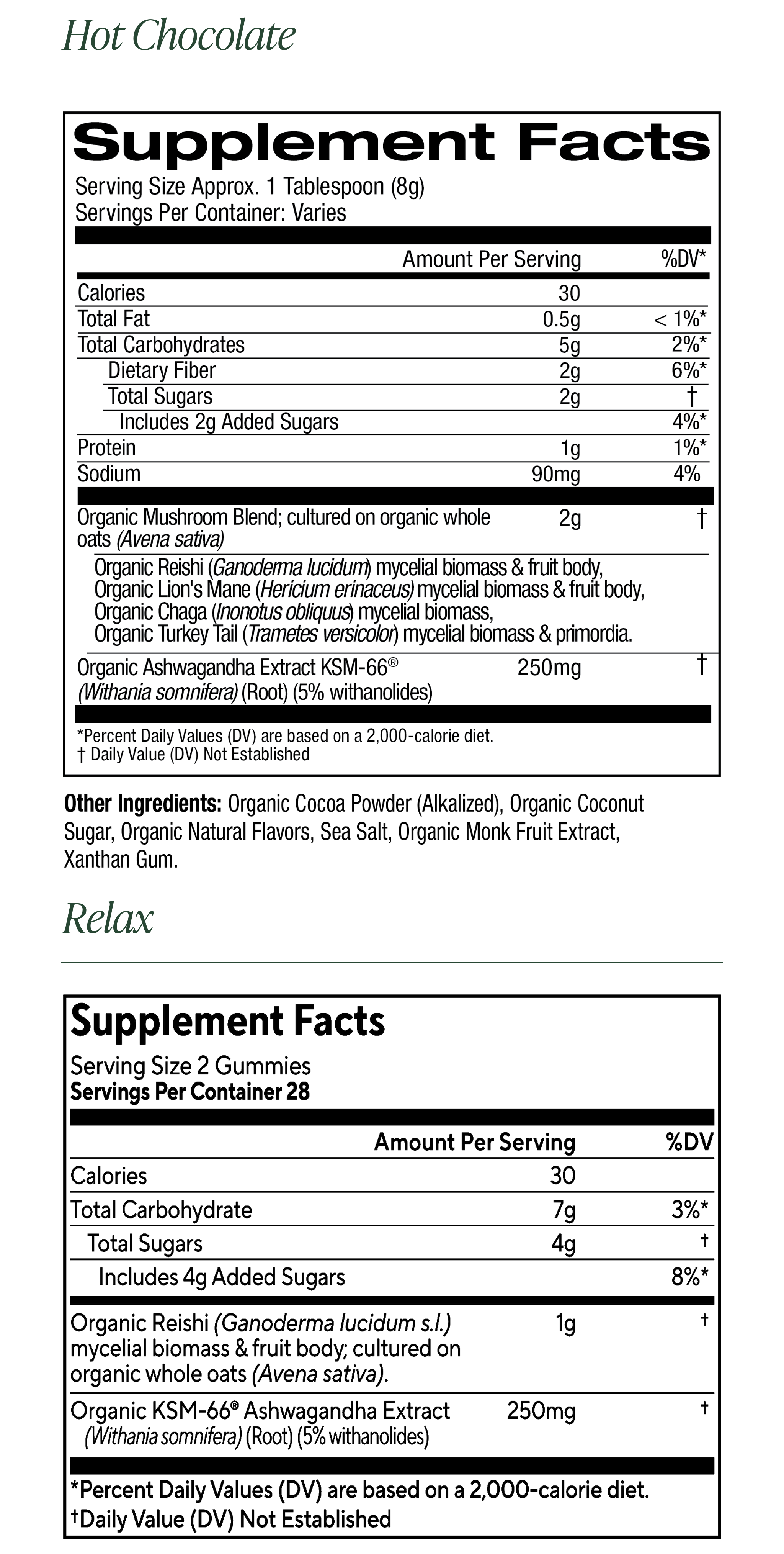 Hot Chocolate Chill Bundle supplement facts