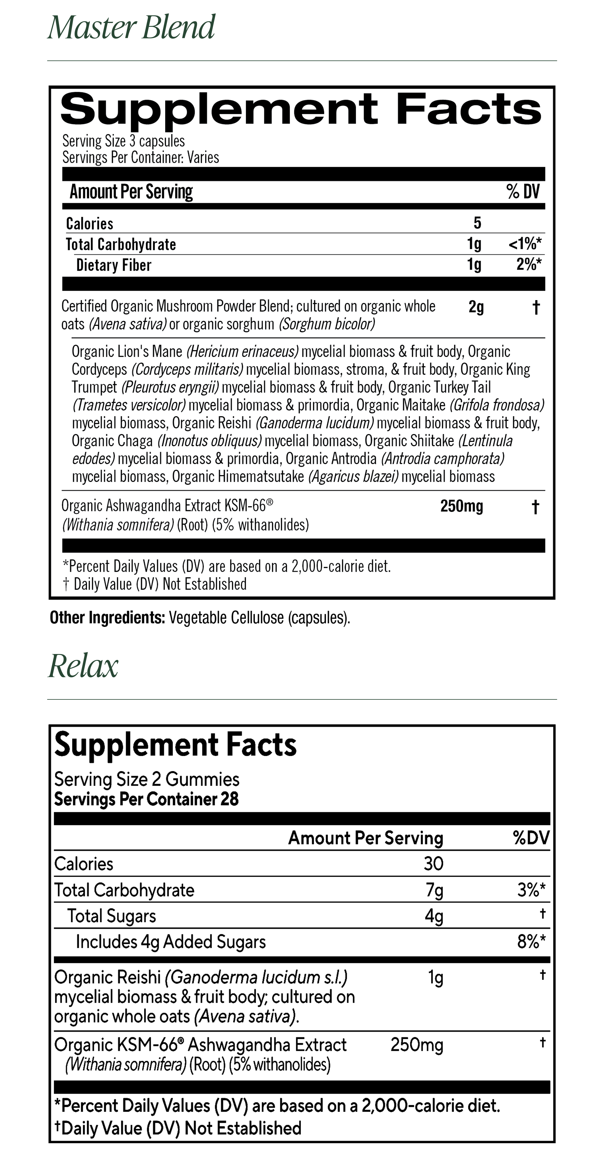 Rise and Relax Bundle supplement facts